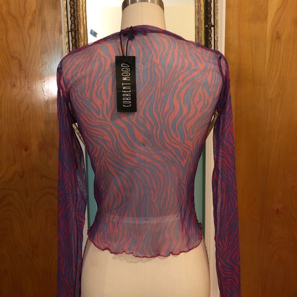 NWT Current Mood pink and blue zebra print mesh long sleeve top, size small - Picture 3 of 4
